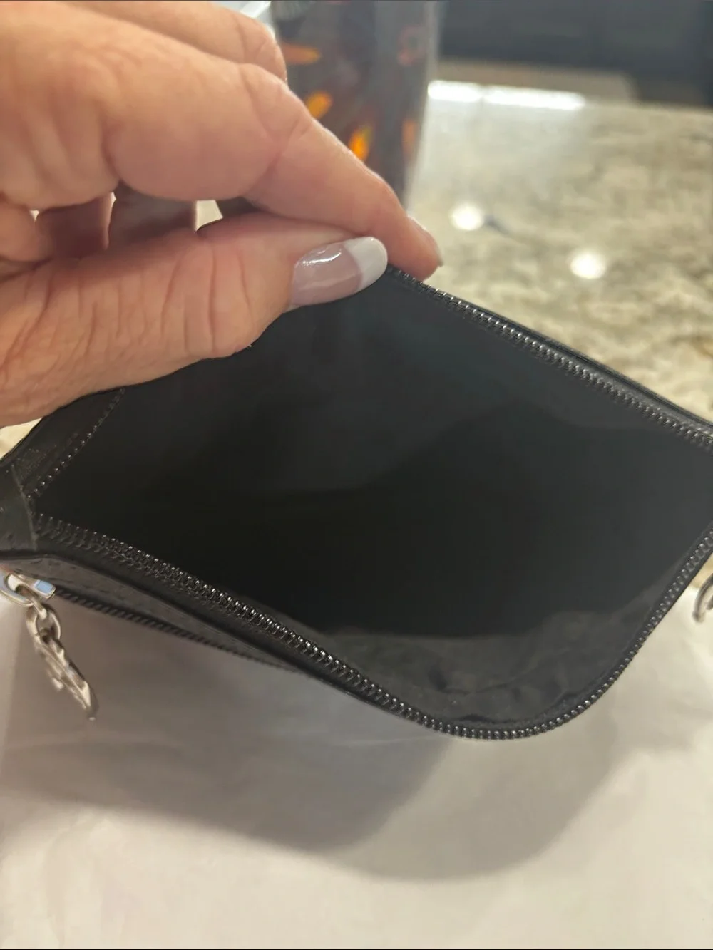 Black Patent Leather Embossed Cosmetic Pouch with Zip NWOT
